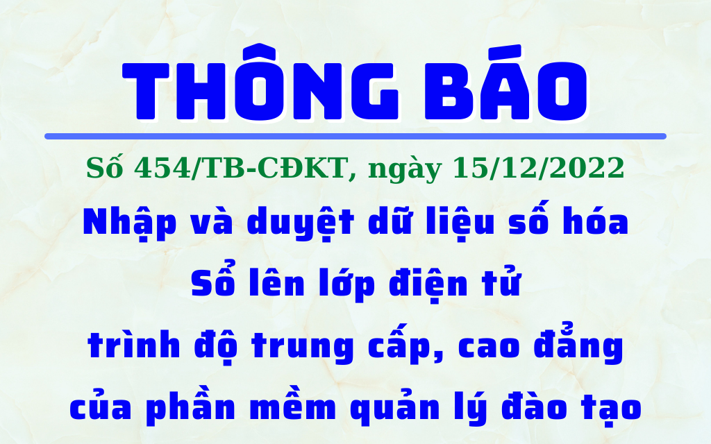 Thông báo Nhập và duyệt dữ liệu số hóa Sổ lên lớp điện tử trình độ trung cấp, cao đẳng của phần mềm quản lý đào tạo